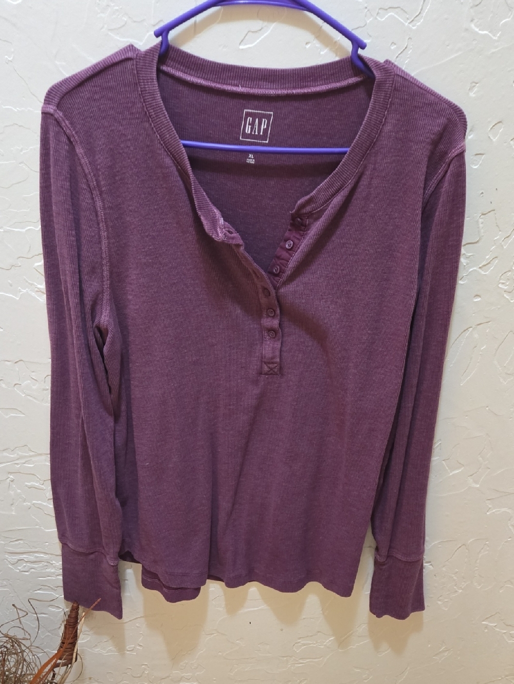 GAP Plum Ribbed Henley Long-Sleeve Top